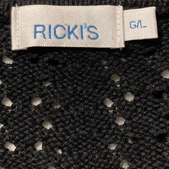 RICKI'S Vintage black short-sleeve scalloped shawl collar v-neck cardigan MEDIUM - Picture 2 of 15